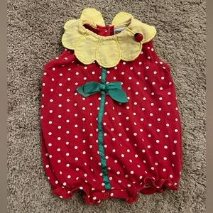 Vintage 90’s Red Polka Dot Strawberry 100% Cotton Onesie with Ladybug